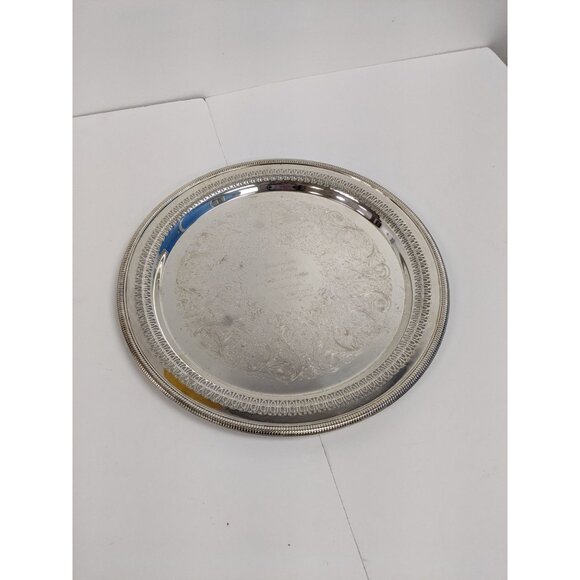 Vintage International Silver Rope Edge Pierced Serving Tray Platter 15" Engraved - Picture 1 of 5